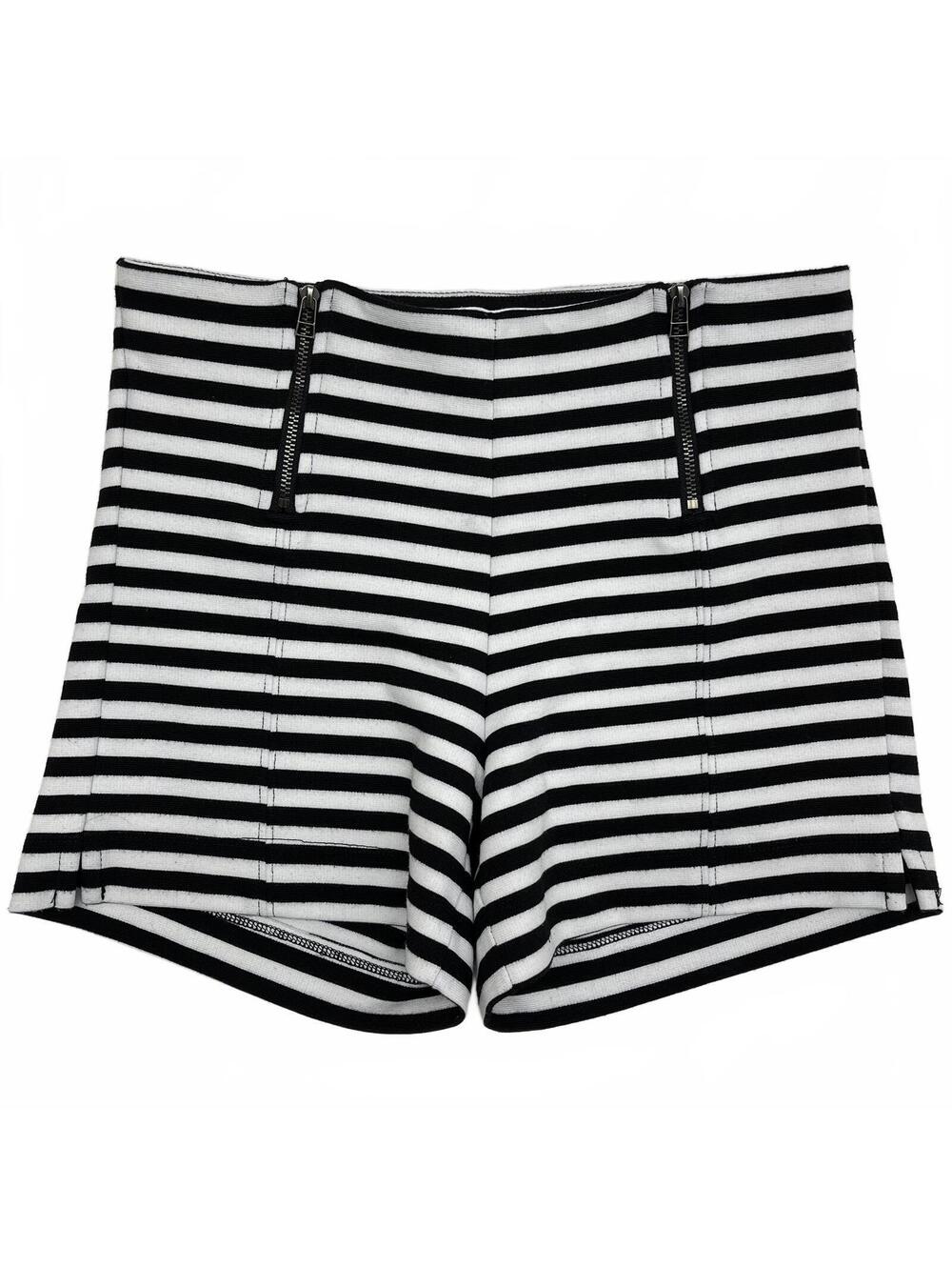 WDG Black White Striped High Waisted Mini Shorts With Zipper Panels Sz Xs Grunge